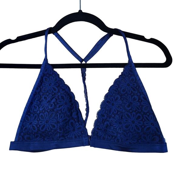 Victoria's Secret Navy Blue Triangle Lace Bralette Size Large - Picture 1 of 6